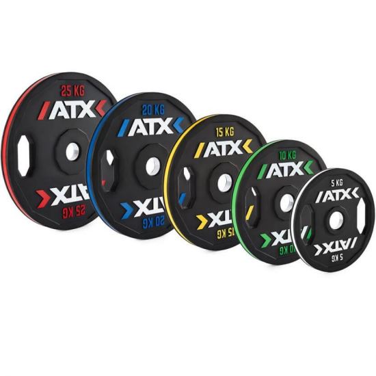 Disc ATX®, placa de greutate, din cauciuc natural cu dungi colorate, doua puncte de prindere