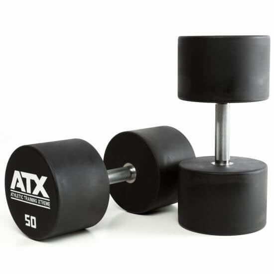 Gantera poliuretan ATX® , Ø 32 mm,132 mm, 2.5 - 60 kg, negru / crom