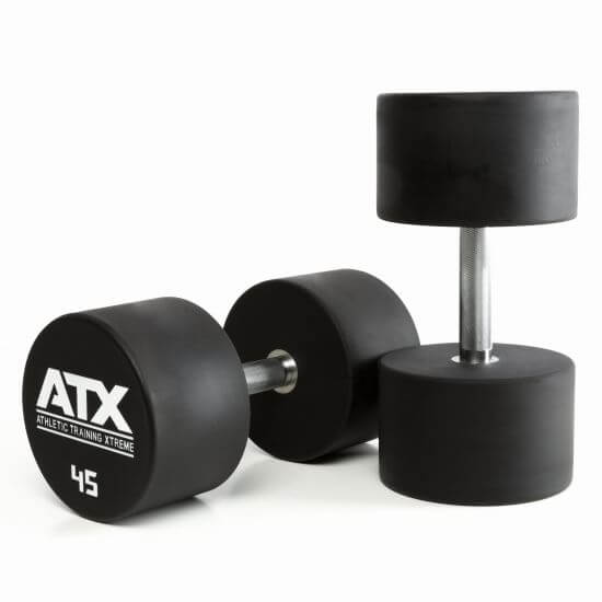 Gantera poliuretan ATX® , Ø 32 mm,132 mm, 2.5 - 60 kg, negru / crom
