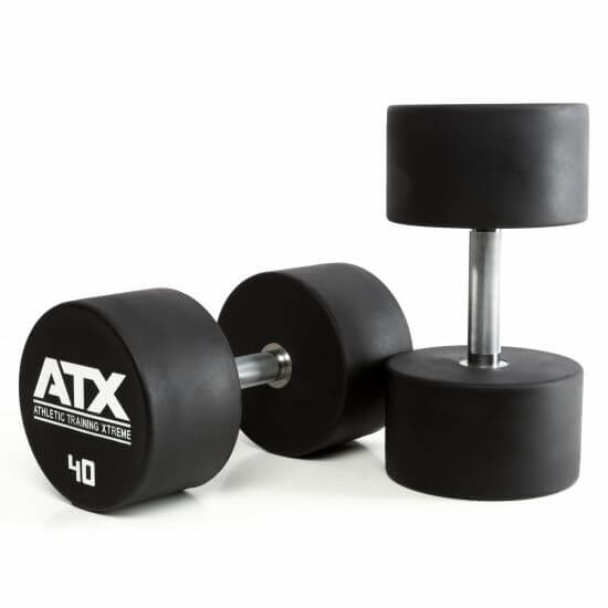 Gantera poliuretan ATX® , Ø 32 mm,132 mm, 2.5 - 60 kg, negru / crom