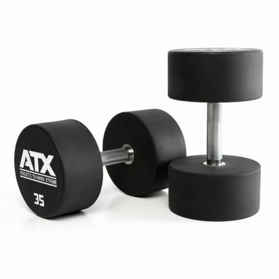 Gantera poliuretan ATX® , Ø 32 mm,132 mm, 2.5 - 60 kg, negru / crom