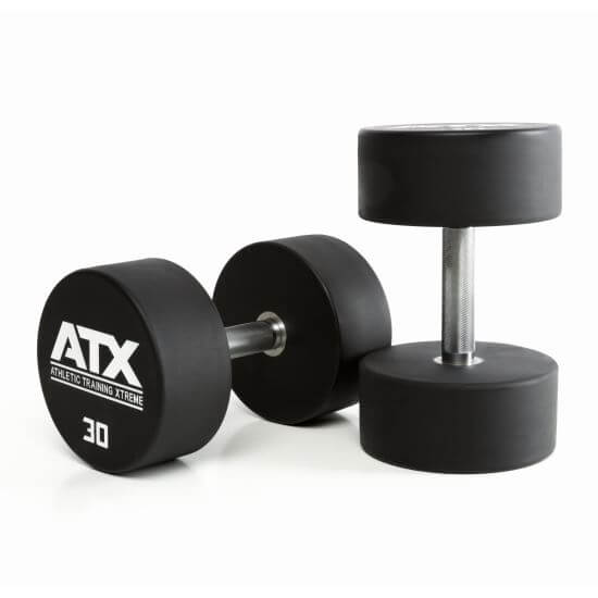 Gantera poliuretan ATX® , Ø 32 mm,132 mm, 2.5 - 60 kg, negru / crom