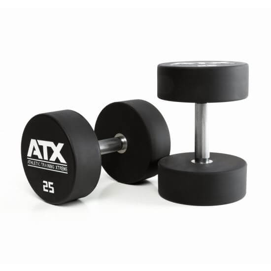 Gantera poliuretan ATX® , Ø 32 mm,132 mm, 2.5 - 60 kg, negru / crom