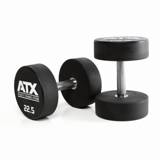 Gantera poliuretan ATX® , Ø 32 mm,132 mm, 2.5 - 60 kg, negru / crom