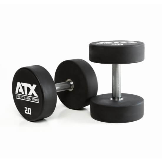 Gantera poliuretan ATX® , Ø 32 mm,132 mm, 2.5 - 60 kg, negru / crom