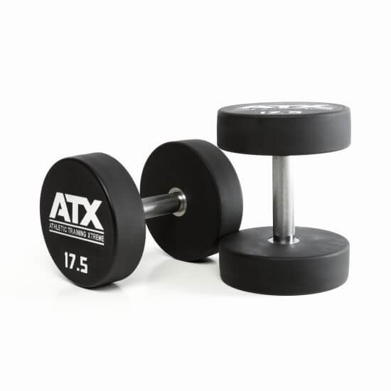 Gantera poliuretan ATX® , Ø 32 mm,132 mm, 2.5 - 60 kg, negru / crom