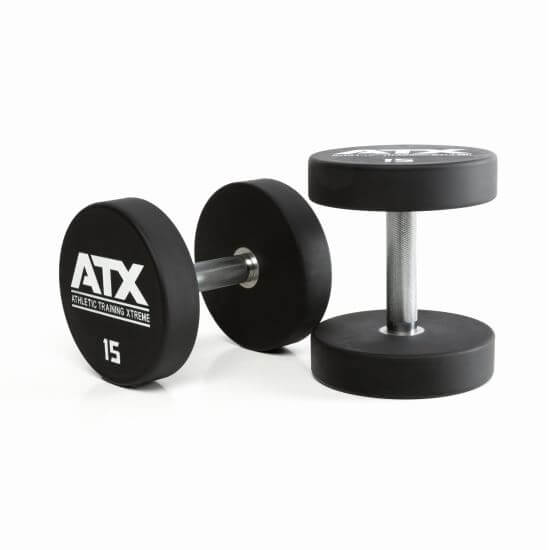 Gantera poliuretan ATX® , Ø 32 mm,132 mm, 2.5 - 60 kg, negru / crom