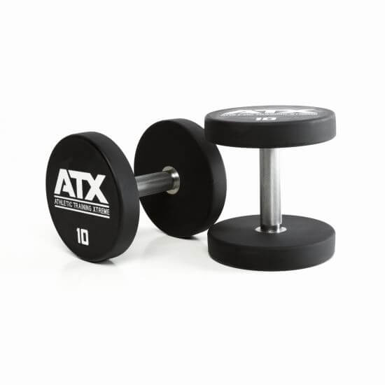 Gantera poliuretan ATX® , Ø 32 mm,132 mm, 2.5 - 60 kg, negru / crom