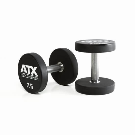 Gantera poliuretan ATX® , Ø 32 mm,132 mm, 2.5 - 60 kg, negru / crom