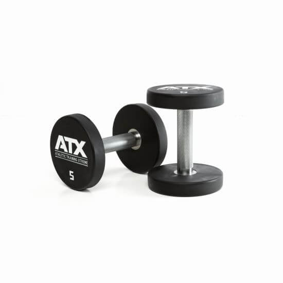 Gantera poliuretan ATX® , Ø 32 mm,132 mm, 2.5 - 60 kg, negru / crom