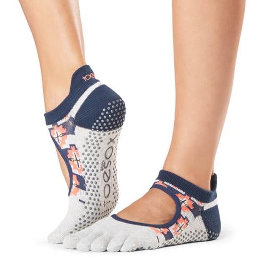 Sosete yoga, pilates, gimnastica ToeSox Full Toe Bellarina - Alb/albastru model