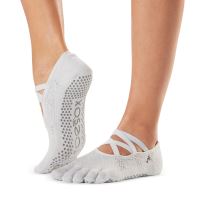 Sosete yoga, pilates, gimnastica ToeSox Full Toe Elle, cu elastic - Alb