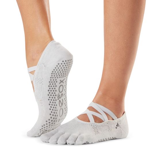 Sosete yoga, pilates, gimnastica ToeSox Full Toe Elle, cu elastic - Alb