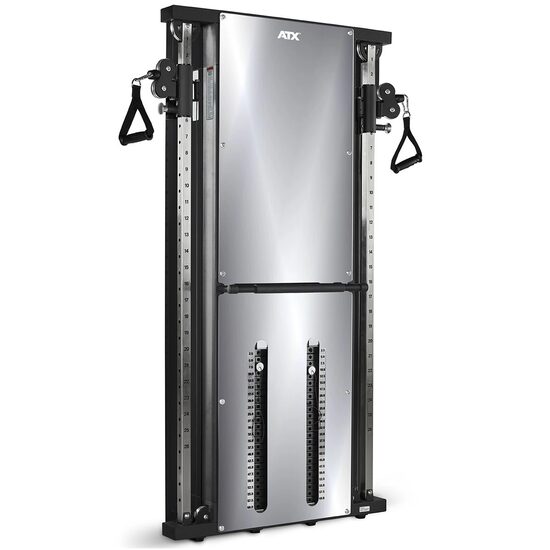 Aparat fitness ATX® multifunctional cu prindere pe perete, scripete cu stiva 2 x 60 kg, oglinda