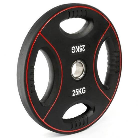 Disc olimpic IFS, poliuretan, 4 mânere de prindere, Ø 50 mm, negru/rosu 
