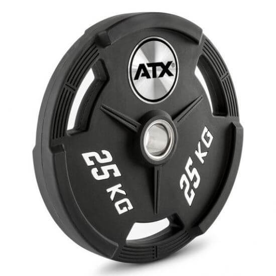 Disc olimpic, poliuretan, 3 mânere de prindere ATX®, placa de greutate, Ø 50 mm, negru