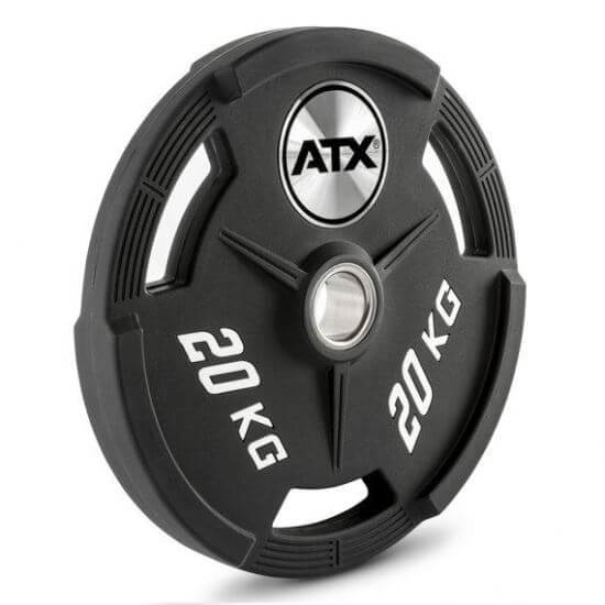 Disc olimpic, poliuretan, 3 mânere de prindere ATX®, placa de greutate, Ø 50 mm, negru
