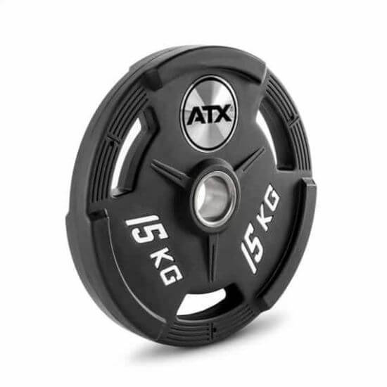 Disc olimpic, poliuretan, 3 mânere de prindere ATX®, placa de greutate, Ø 50 mm, negru