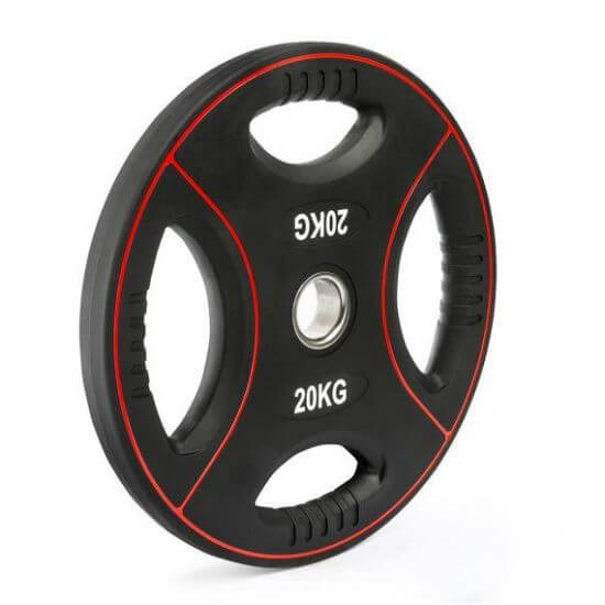 Disc olimpic IFS, poliuretan, 4 mânere de prindere, Ø 50 mm, negru/rosu