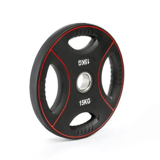 Disc olimpic IFS, poliuretan, 4 mânere de prindere, Ø 50 mm, negru/rosu