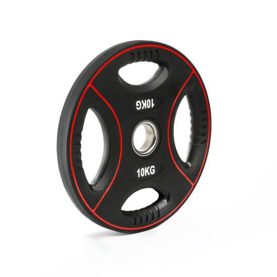Disc olimpic IFS, poliuretan, 4 mânere de prindere, Ø 50 mm, negru/rosu 