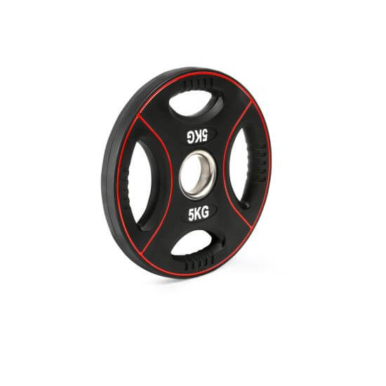 Disc olimpic IFS, poliuretan, 4 mânere de prindere, Ø 50 mm, negru/rosu 