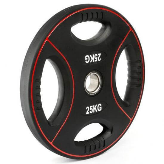Disc olimpic IFS, poliuretan, 4 mânere de prindere, Ø 50 mm, negru/rosu 