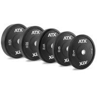 Disc olimpic Bumper de cauciuc ATX® Ø 50 mm, 5 - 25 kg, negru cu print alb