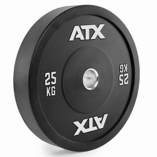 Disc olimpic Bumper de cauciuc ATX® Ø 50 mm, 5 - 25 kg, negru cu print alb