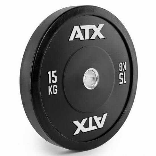 Disc olimpic Bumper de cauciuc ATX® Ø 50 mm, 5 - 25 kg, negru cu print alb