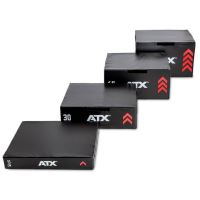 Set 4 cutii pliometrice fitness ATX® pentru atrenament functional, spuma rigida, 4 inaltimi, negru/rosu