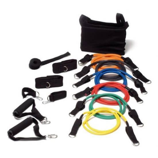 Set 6 corzi fitness elastice de rezistenta cu maner IFS, diferite culori
