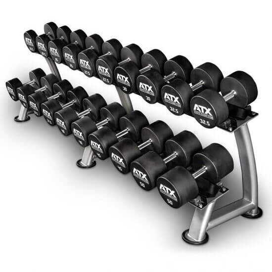 Set gantere fitness din poliuretan ATX®, Ø 32 mm, 132 mm, negru / crom