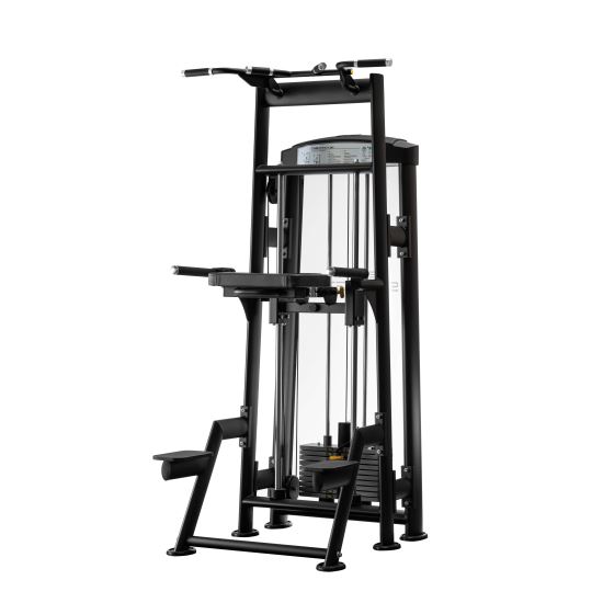 Aparat fitness pentru asistare tracțiuni și flotări la paralele cu stiva de greutate 100 kg